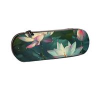 BNVSADC Trousse à crayons en cuir imprimé fleurs de lotus et trousse de maquillage - Trousse à crayons rigide élégante pour l'école, le bureau, les voyages, Noir , Taille unique, Trousse de maquillage