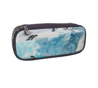 BNVSADC Trousse à crayons en cuir imprimé pingouin sur l'iceberg - Trousse à crayons élégante pour l'école, le bureau, les voyages, Noir , Taille unique, Trousse de maquillage