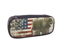 BNVSADC Trousse à crayons en cuir imprimé pour le jour commémoratif patriotique des soldats militaires américains et trousse de maquillage - Trousse élégante pour l'école, le bureau, les voyages, Noir