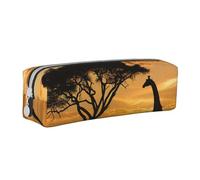 BNVSADC Trousse à crayons en cuir imprimée girafe et arbres au crépuscule en Afrique avec fermeture éclair pour l'école, le bureau, les voyages, blanc, Taille unique, Trousse de maquillage