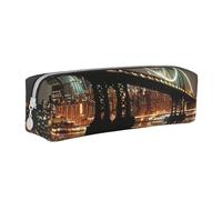 BNVSADC Trousse à crayons en cuir imprimée New York Manhattan Bridge Night - Jolie trousse à crayons avec fermeture éclair pour l'école, le bureau, les voyages, blanc, Taille unique, Trousse de