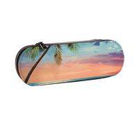 BNVSADC Trousse à crayons et maquillage en cuir imprimé à rayures colorées - Trousse à crayons rigide élégante pour l'école, le bureau, les voyages, Coconut Palm Tree Plage de sable 1, Taille unique