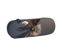 BNVSADC Trousse à crayons et maquillage en cuir imprimé à rayures colorées - Trousse à crayons rigide élégante pour l'école, le bureau, les voyages, Aigle chauve en 3D volant avec drapeau américain