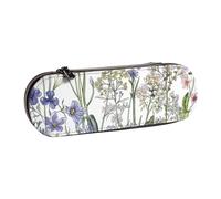 BNVSADC Trousse à crayons et maquillage en cuir imprimé avec illustration de cochon d'Inde - Trousse à crayons rigide élégante pour l'école, le bureau, les voyages, Herbes florales et plantes