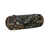 BNVSADC Trousse à crayons et maquillage en cuir imprimé avec illustration de cochon d'Inde - Trousse à crayons rigide élégante pour l'école, le bureau, les voyages, Horloge à engrenages Bronze Century