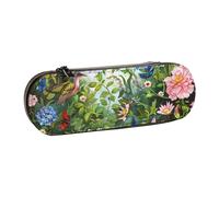 BNVSADC Trousse à crayons et maquillage en cuir imprimé avec illustration de cochon d'Inde - Trousse à crayons rigide élégante pour l'école, le bureau, les voyages, Jardin avec oiseaux et fleurs