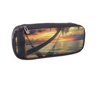 BNVSADC Trousse à crayons et maquillage en cuir imprimé en forme de coco, plage, coucher de soleil, sac à crayons élégant pour l'école, le bureau, les voyages, Noir , Taille unique, Trousse de