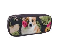BNVSADC Trousse à crayons et maquillage en cuir imprimé fleurs tropicales et corgi - Trousse élégante pour l'école, le bureau, les voyages, Noir , Taille unique, Trousse de maquillage