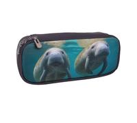 BNVSADC Trousse à crayons et maquillage en cuir imprimé lamantins des Antilles - Trousse élégante pour l'école, le bureau, les voyages, Noir , Taille unique, Trousse de maquillage