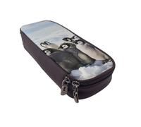 BNVSADC Trousse à crayons et maquillage en similicuir avec imprimé de jeunes pingouins avec neige - Pour l'école, le bureau, les voyages, Noir , Taille unique, Cartable
