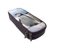 BNVSADC Trousse à crayons et maquillage en similicuir avec imprimé de jeunes pingouins avec neige - Pour l'école, le bureau, les voyages, Noir , Taille unique, Cartable