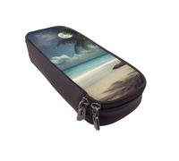 BNVSADC Trousse à crayons et maquillage en similicuir avec motif de palmier tropical et pleine lune imprimée pour l'école, le bureau, les voyages, Noir , Taille unique, Cartable