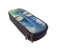 BNVSADC Trousse à crayons et maquillage en similicuir imprimé feuilles de grenouille - Jolie trousse à crayons - Trousse de papeterie pour l'école, le bureau, les voyages, Peinture libellule., Taille