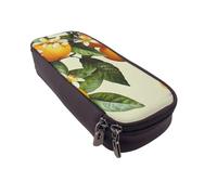 BNVSADC Trousse à crayons et maquillage en similicuir imprimé fleurs d'amandier, jolie trousse à crayons, trousse de papeterie, pochette pour l'école, le bureau, les voyages, Fleurs jaunes et orangers