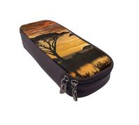 BNVSADC Trousse à crayons et maquillage en similicuir imprimé girafe et arbres au crépuscule en Afrique pour l'école, le bureau, les voyages, Noir , Taille unique, Cartable