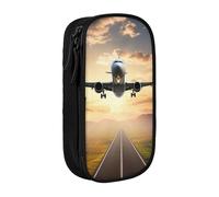BNVSADC Trousse à crayons imprimée avion avec fermeture éclair pour étudiants, adolescents, garçons, filles, adultes, noir, Noir , Taille unique, Cartable