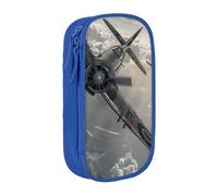 BNVSADC Trousse à crayons imprimée avion de la Seconde Guerre mondiale avec fermeture éclair pour étudiants, adolescents, garçons, filles, adultes, noir, bleu, Taille unique, Cartable