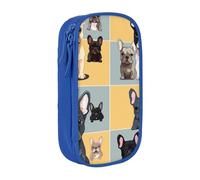 BNVSADC Trousse à crayons imprimée bouledogue français avec fermeture éclair pour étudiants, adolescents, garçons, filles, adultes, noir, bleu, Taille unique, Cartable
