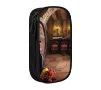 BNVSADC Trousse à crayons imprimée cave à vin rouge avec fermeture éclair pour étudiants, adolescents, garçons, filles, adultes, noir, Noir , Taille unique, Cartable