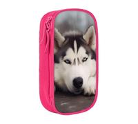 BNVSADC Trousse à crayons imprimée chien Husky avec fermeture éclair pour étudiants, adolescents, garçons, filles, adultes, noir, rose, Taille unique, Cartable