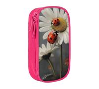 BNVSADC Trousse à crayons imprimée coccinelle et fleur avec fermeture éclair pour étudiants, adolescents, garçons, filles, adultes, noir, rose, Taille unique, Cartable