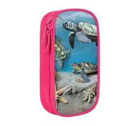 BNVSADC Trousse à crayons imprimée conque de mer et tortue - Avec fermeture éclair - Pour étudiants, adolescents, garçons, filles, adultes - Noir, rose, Taille unique, Cartable