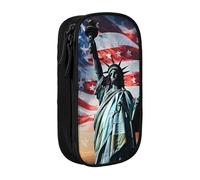 BNVSADC Trousse à crayons imprimée drapeau statue de la Liberté avec fermeture éclair pour étudiants, adolescents, garçons, filles, adultes, noir, Noir , Taille unique, Cartable