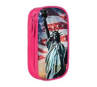 BNVSADC Trousse à crayons imprimée drapeau statue de la Liberté avec fermeture éclair pour étudiants, adolescents, garçons, filles, adultes, noir, rose, Taille unique, Cartable