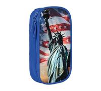 BNVSADC Trousse à crayons imprimée drapeau statue de la Liberté avec fermeture éclair pour étudiants, adolescents, garçons, filles, adultes, noir, bleu, Taille unique, Cartable