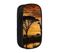 BNVSADC Trousse à crayons imprimée girafe et arbres au crépuscule en Afrique avec fermeture éclair pour étudiants, adolescents, garçons, filles, adultes, noir, Noir , Taille unique, Cartable