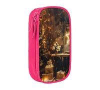 BNVSADC Trousse à crayons imprimée « Merry Christmas and Happy New Year » avec fermeture éclair pour étudiants, adolescents, garçons, filles, adultes, noir, rose, Taille unique, Cartable