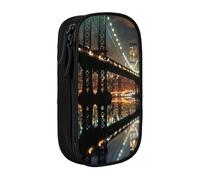 BNVSADC Trousse à crayons imprimée New York Manhattan Bridge Night avec fermeture éclair pour étudiants, adolescents, garçons, filles, adultes, noir, Noir , Taille unique, Cartable
