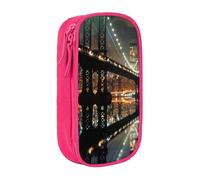 BNVSADC Trousse à crayons imprimée New York Manhattan Bridge Night avec fermeture éclair pour étudiants, adolescents, garçons, filles, adultes, noir, rose, Taille unique, Cartable