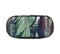 BNVSADC Trousse à crayons imprimée paysage chinois avec double fermeture éclair pour bureau, école, papeterie pour étudiants, adolescents, garçons, filles, adultes, Art à thème américain de New York