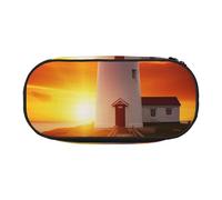 BNVSADC Trousse à crayons imprimée Sunset at The Seaside avec double fermeture éclair pour bureau, école, papeterie, pour étudiants, adolescents, garçons, filles, adultes, Noir , Taille unique,