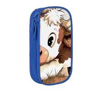 BNVSADC Trousse à crayons imprimée vache mignonne avec fermeture éclair pour étudiants, adolescents, garçons, filles, adultes, noir, bleu, Taille unique, Cartable