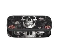 BNVSADC Trousse à crayons noire avec imprimé tête de mort pour Halloween, école, voyage, travail, Noir , Taille unique, Cartable