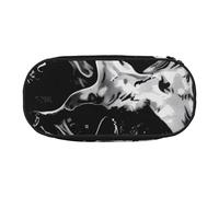 BNVSADC Trousse à crayons noire et blanche avec motif tête de mort humaine à double fermeture éclair pour bureau, école, papeterie, pour étudiants, adolescents, garçons, filles, adultes, Noir , Taille