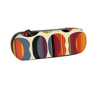 BNVSADC Trousse à crayons rectangulaire en cuir imprimé mandala art - Trousse à crayons rigide élégante pour l'école, le bureau, les voyages, Style rétro moderne du milieu du siècle avec des formes de