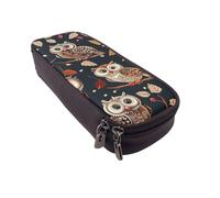 BNVSADC Trousse à crayons rectangulaire en similicuir imprimé mandala et trousse de maquillage, jolie boîte à crayons, trousse de papeterie pour l'école, le bureau, les voyages, Hiboux sur une branche