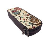 BNVSADC Trousse à crayons rectangulaire en similicuir imprimé mandala et trousse de maquillage, jolie boîte à crayons, trousse de papeterie pour l'école, le bureau, les voyages, Chouettes sur branches