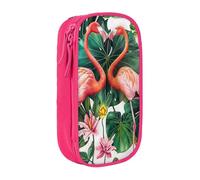 BNVSADC Trousse à crayons ronde avec motif flamant rose et feuilles imprimées avec fermeture éclair pour étudiants, adolescents, garçons, filles, adultes, noir, rose, Taille unique, Cartable