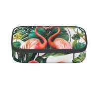 BNVSADC Trousse à crayons ronde avec motif flamant rose et feuilles imprimées - Pour bureau, école, voyage, travail, Noir , Taille unique, Cartable