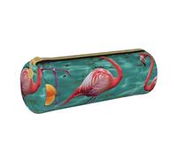 BNVSADC Trousse à crayons ronde en cuir avec imprimé flamant rose pour l'école, le bureau, les voyages, blanc, Taille unique, Trousse de maquillage