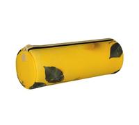 BNVSADC Trousse à crayons ronde en cuir avec imprimé jaune citron pour l'école, le bureau, les voyages, blanc, Taille unique, Trousse de maquillage