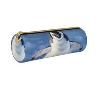BNVSADC Trousse à crayons ronde en cuir avec imprimé pingouin mignon pour l'école, le bureau, les voyages, blanc, Taille unique, Trousse de maquillage