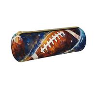 BNVSADC Trousse à crayons ronde en cuir imprimé galaxie espace football américain mignon papeterie trousse à crayons pour l'école, le bureau, les voyages, blanc, Taille unique, Trousse de maquillage