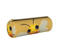 BNVSADC Trousse à crayons ronde en cuir jaune avec imprimé abeille pour l'école, le bureau, les voyages, blanc, Taille unique, Trousse de maquillage