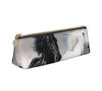 BNVSADC Trousse à crayons triangulaire en cuir avec empreintes de mains sanglantes - Trousse à crayons mignonne pour l'école, le bureau, les voyages, Chevaux noirs et blancs., Taille unique, Cartable