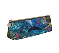 BNVSADC Trousse à crayons triangulaire en cuir avec imprimé éléphant pour l'école, le bureau, les voyages, Dauphins Sea Coral Reef Octopus, Taille unique, Cartable
